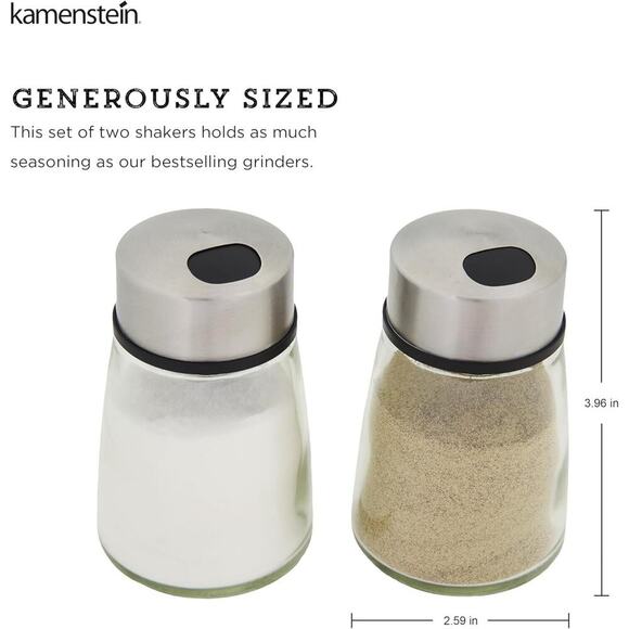 Kamenstein Salt and Pepper Filled Glass Shakers With Rotating Shifters New - Picture 3 of 11